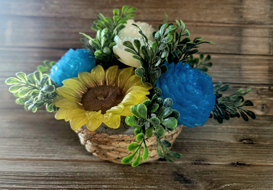 Sunflower and Peony Soap Arrangement