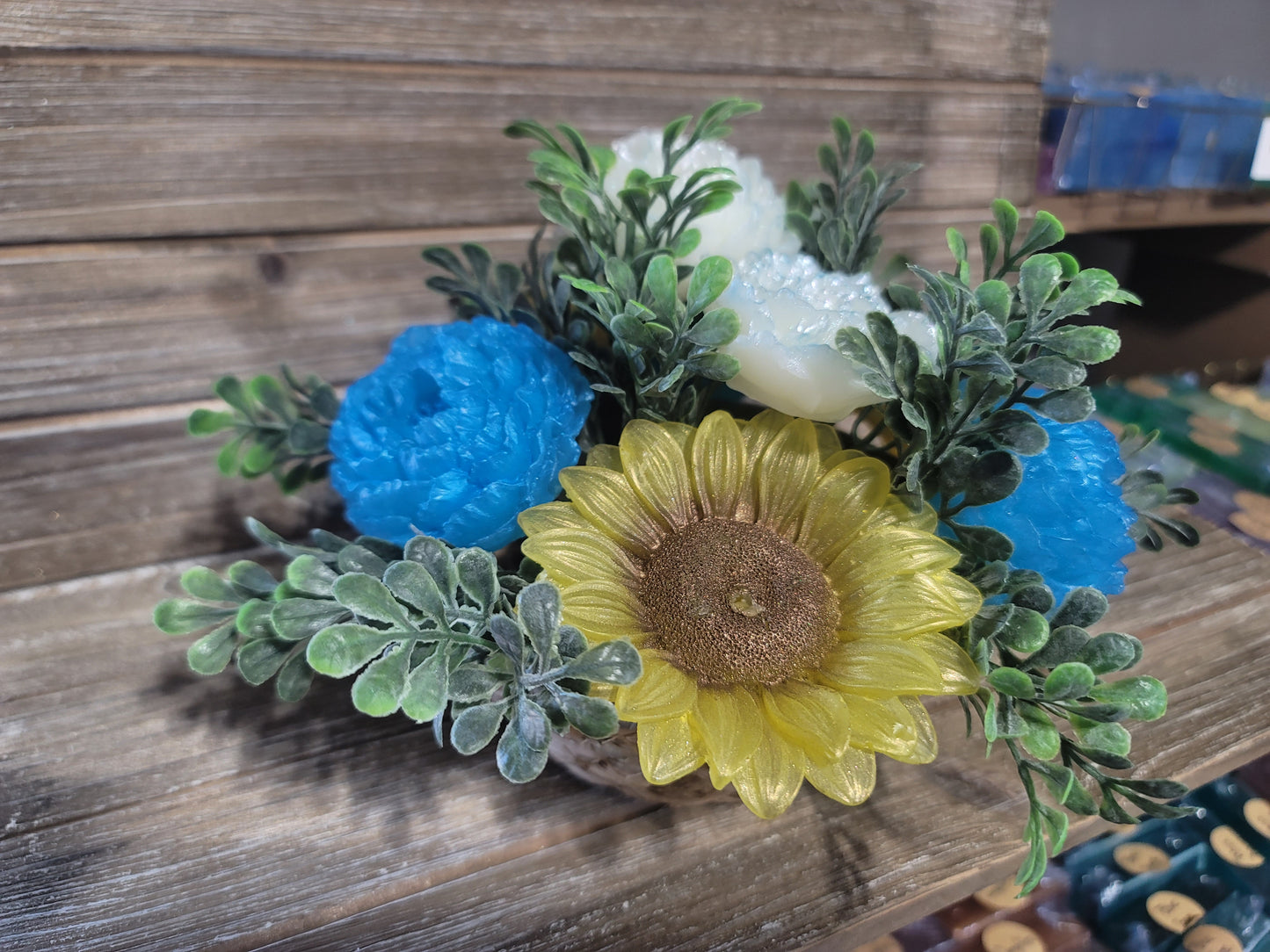 Sunflower and Peony Soap Arrangement