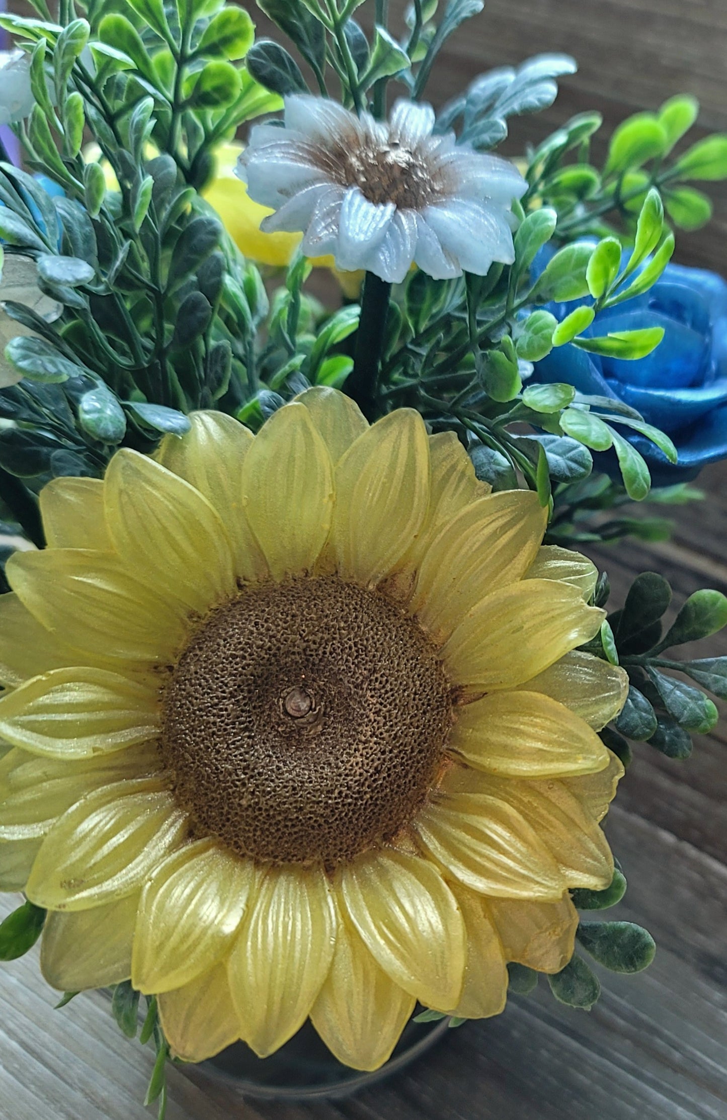Yellow Sunflower & Blue Rose Soap Bouquet