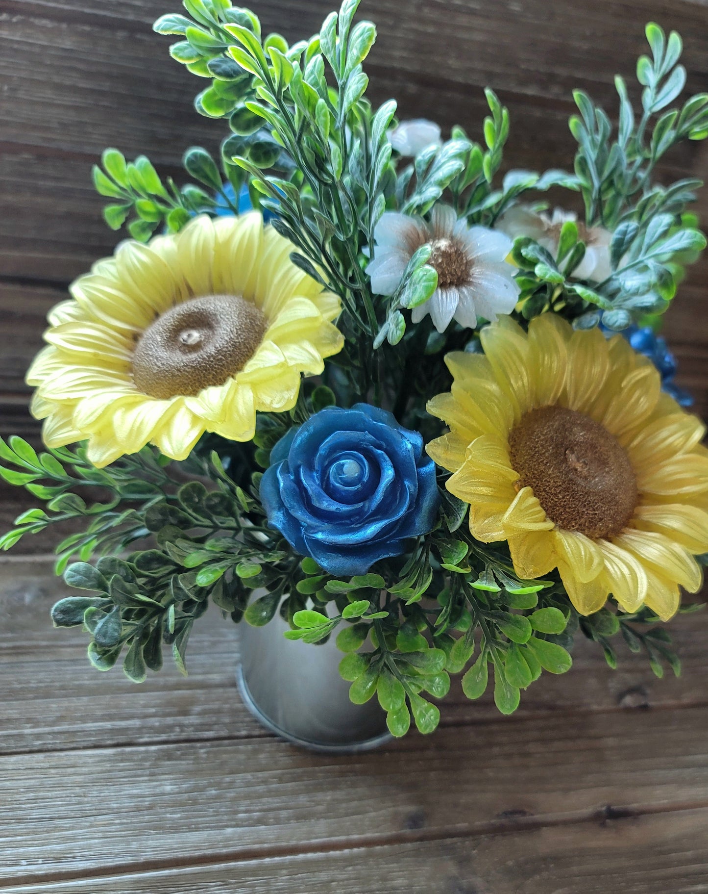 Yellow Sunflower & Blue Rose Soap Bouquet