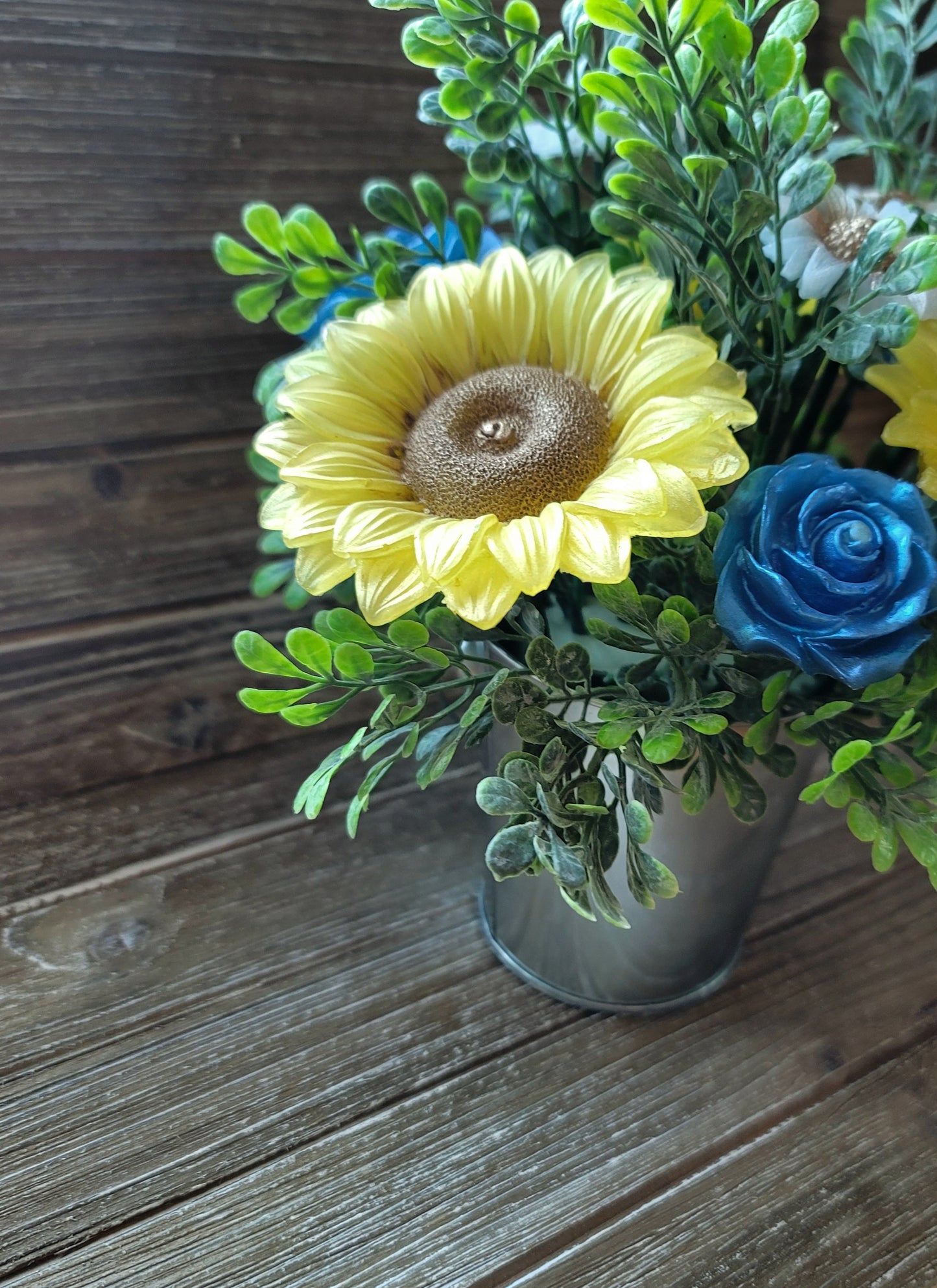 Yellow Sunflower & Blue Rose Soap Bouquet