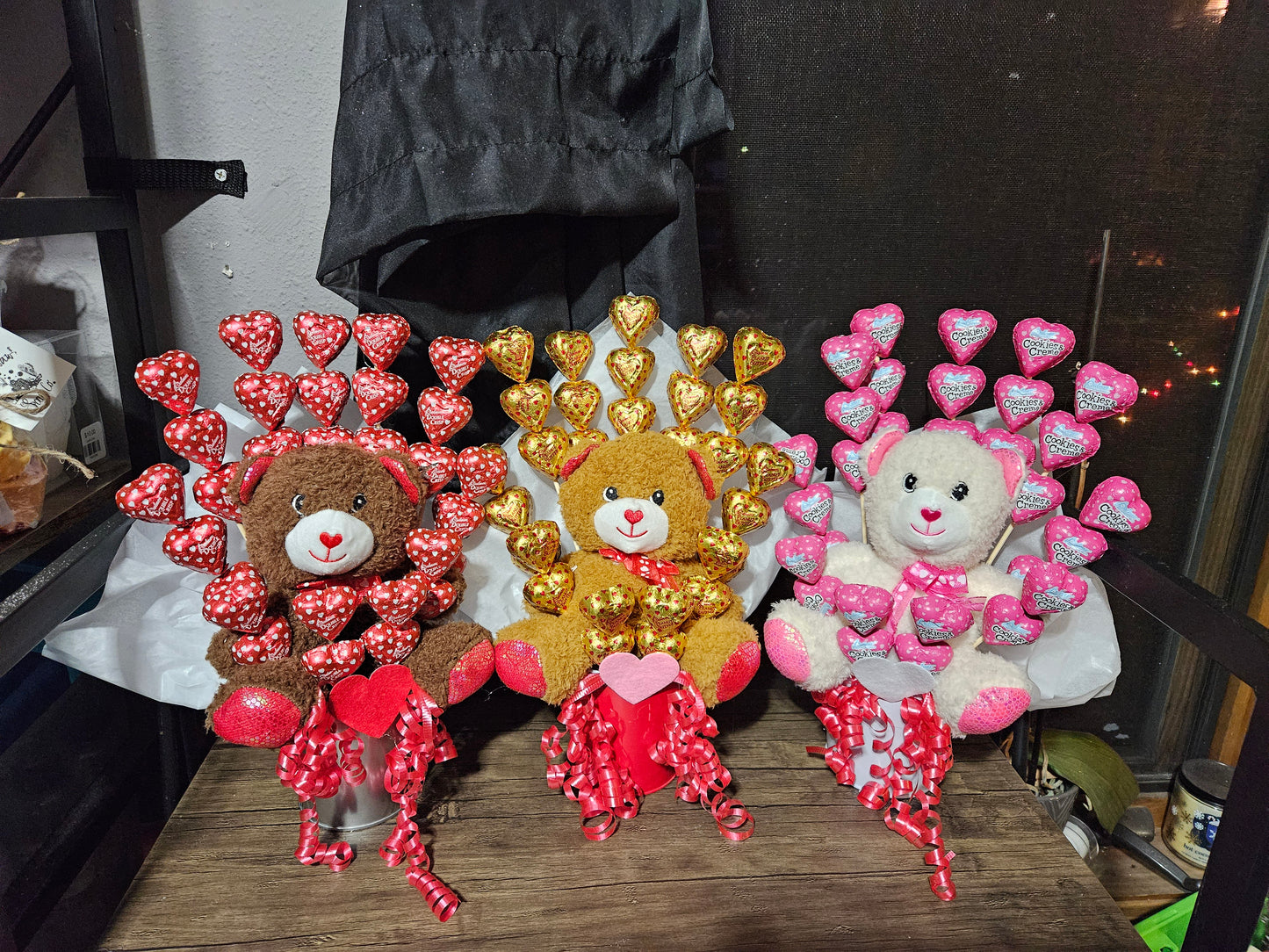 Bear and Chocolate Heart Bucket, Candy Arrangement