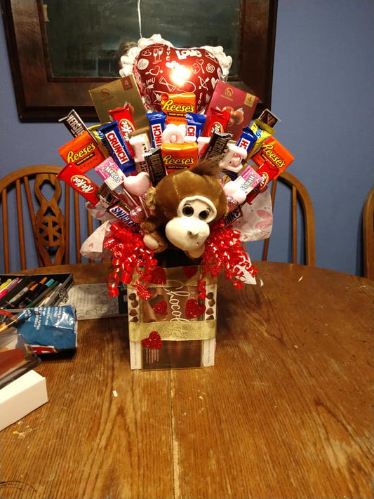 Extreme Candy Bouquet with Stuffie and Balloon