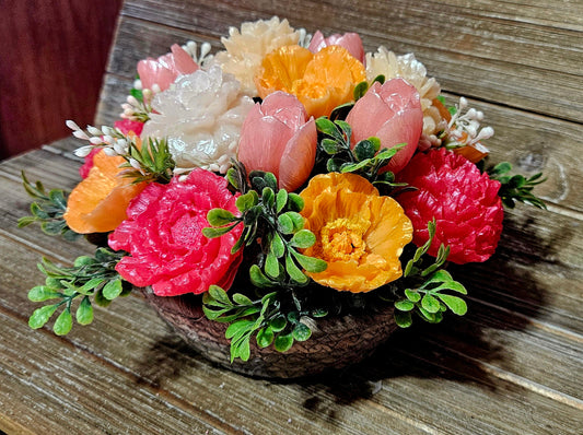 Poppy, peony, tulip soap basket