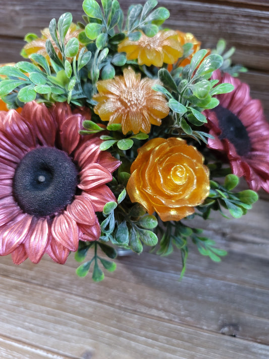 Maroon Sunflower and Rose Soap Bouquet