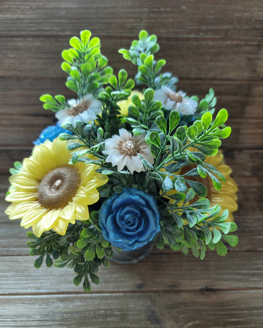 Yellow Sunflower & Blue Rose Soap Bouquet